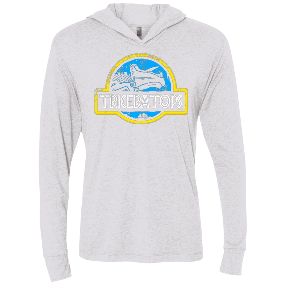 T-Shirts Heather White / X-Small Jurassic Power Blue Triblend Long Sleeve Hoodie Tee