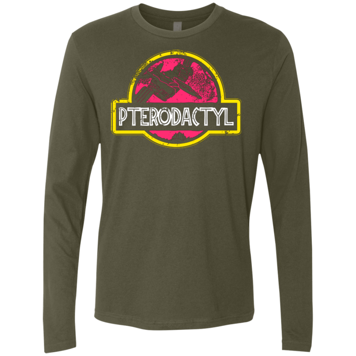 T-Shirts Military Green / Small Jurassic Power Pink Men's Premium Long Sleeve