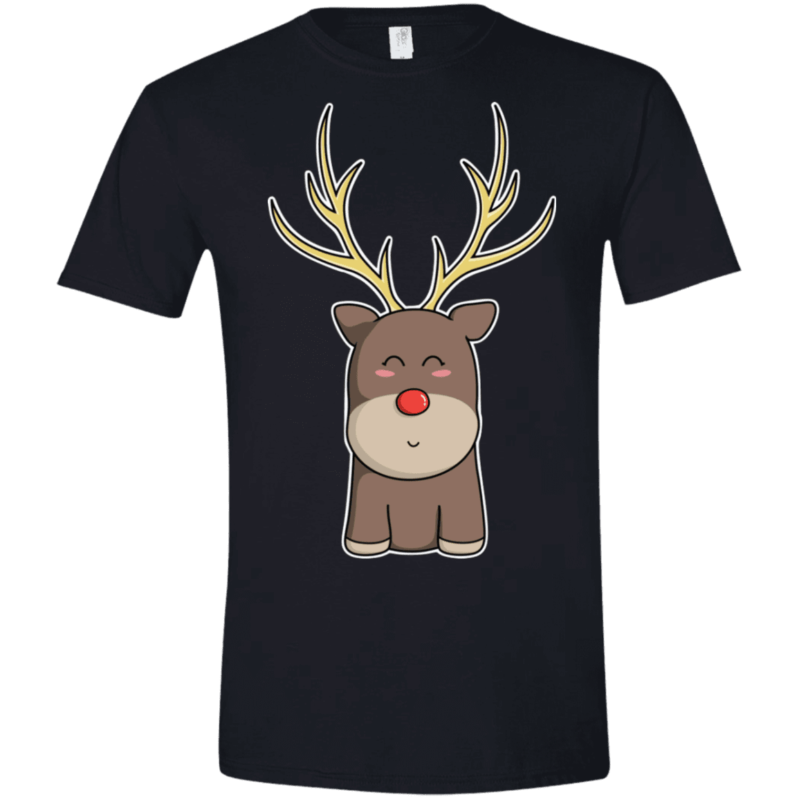 T-Shirts Black / X-Small Kawaii Christmas Reindeer Men's Semi-Fitted Softstyle