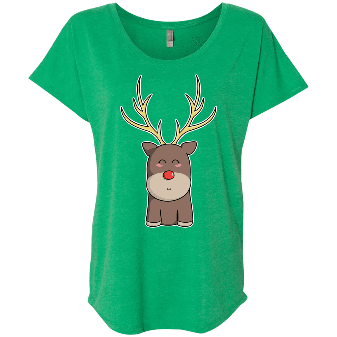 T-Shirts Envy / X-Small Kawaii Christmas Reindeer Triblend Dolman Sleeve