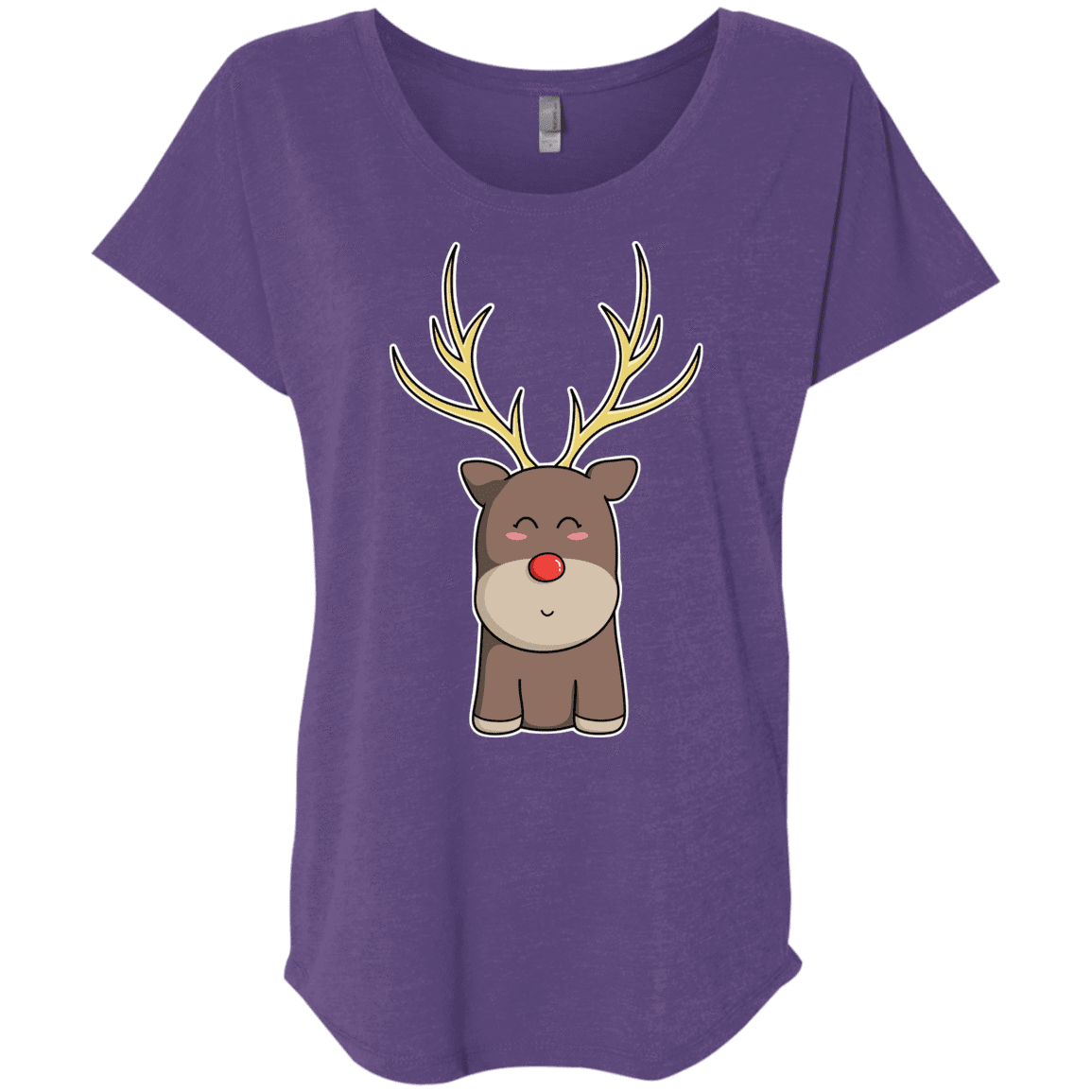 T-Shirts Purple Rush / X-Small Kawaii Christmas Reindeer Triblend Dolman Sleeve