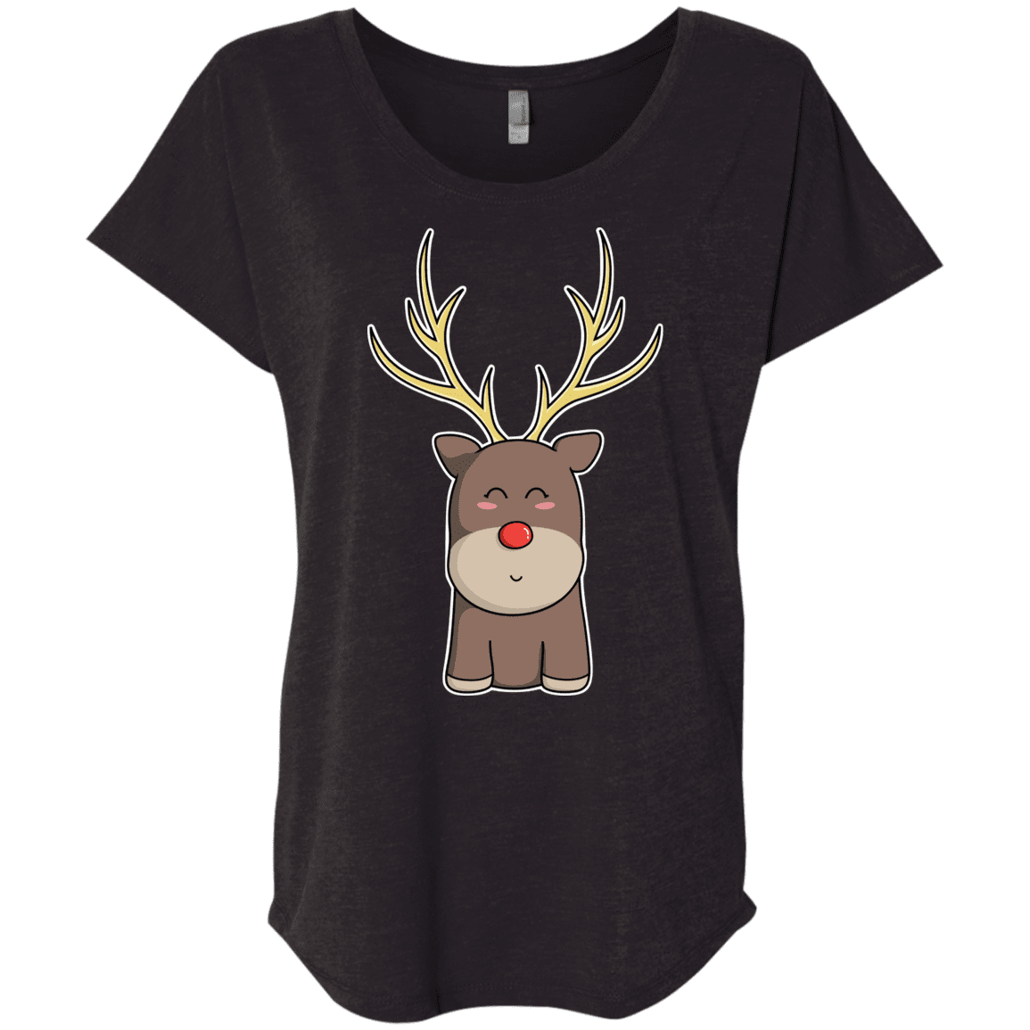 T-Shirts Vintage Black / X-Small Kawaii Christmas Reindeer Triblend Dolman Sleeve