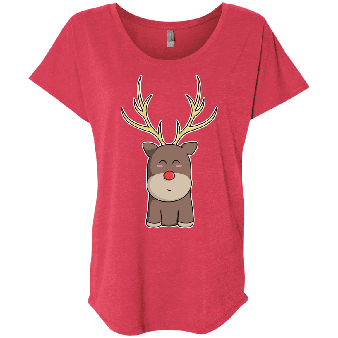 T-Shirts Vintage Red / X-Small Kawaii Christmas Reindeer Triblend Dolman Sleeve