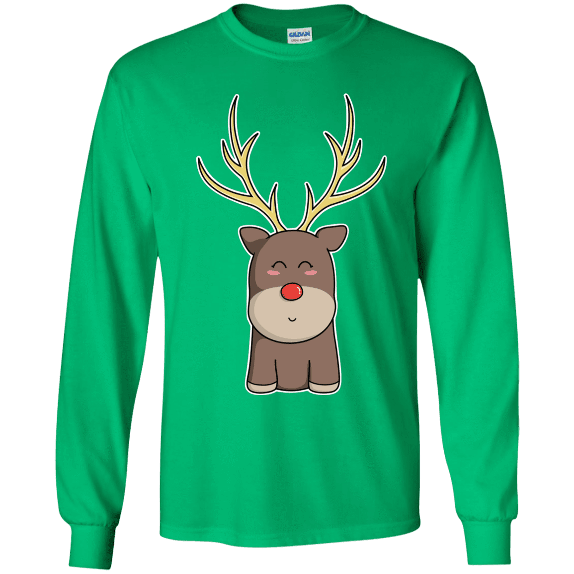 T-Shirts Irish Green / YS Kawaii Christmas Reindeer Youth Long Sleeve T-Shirt