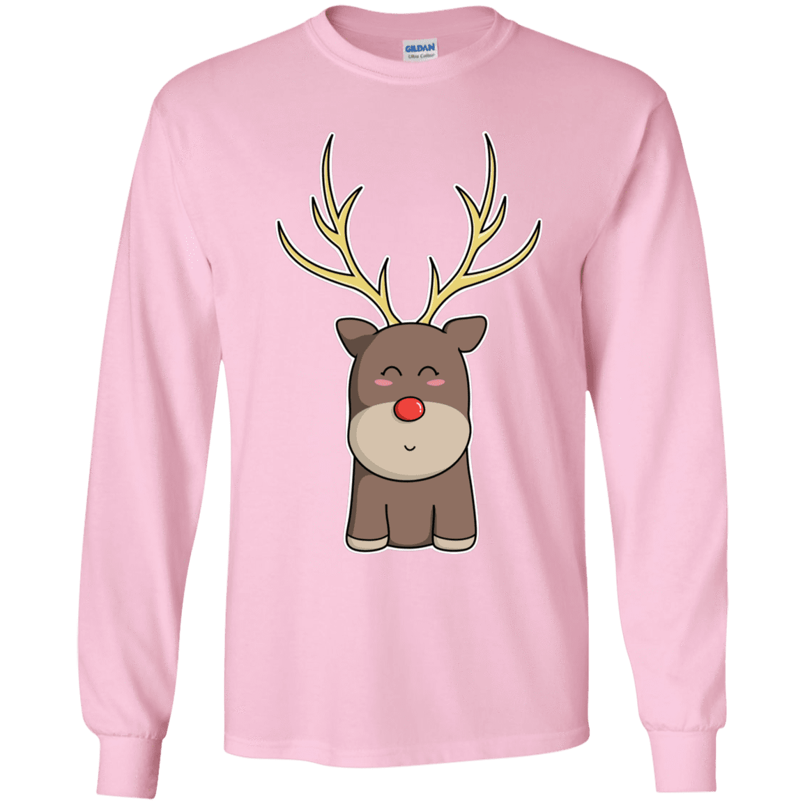 T-Shirts Light Pink / YS Kawaii Christmas Reindeer Youth Long Sleeve T-Shirt