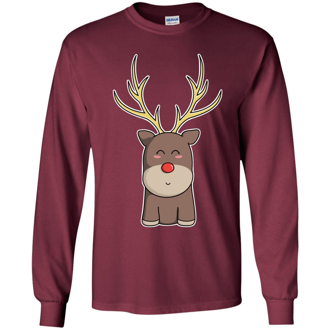 T-Shirts Maroon / YS Kawaii Christmas Reindeer Youth Long Sleeve T-Shirt