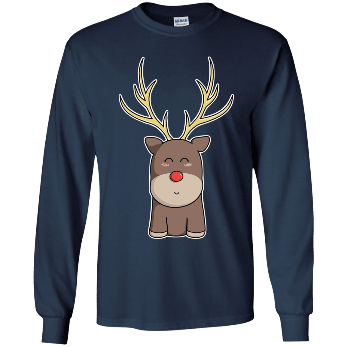 T-Shirts Navy / YS Kawaii Christmas Reindeer Youth Long Sleeve T-Shirt