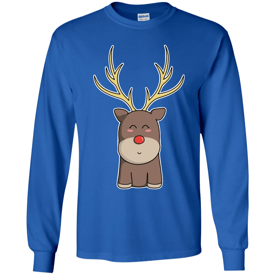 T-Shirts Royal / YS Kawaii Christmas Reindeer Youth Long Sleeve T-Shirt