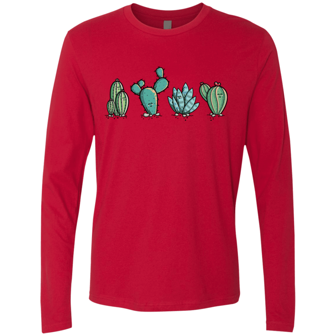 T-Shirts Red / S Kawaii Cute Cactus Plants Men's Premium Long Sleeve
