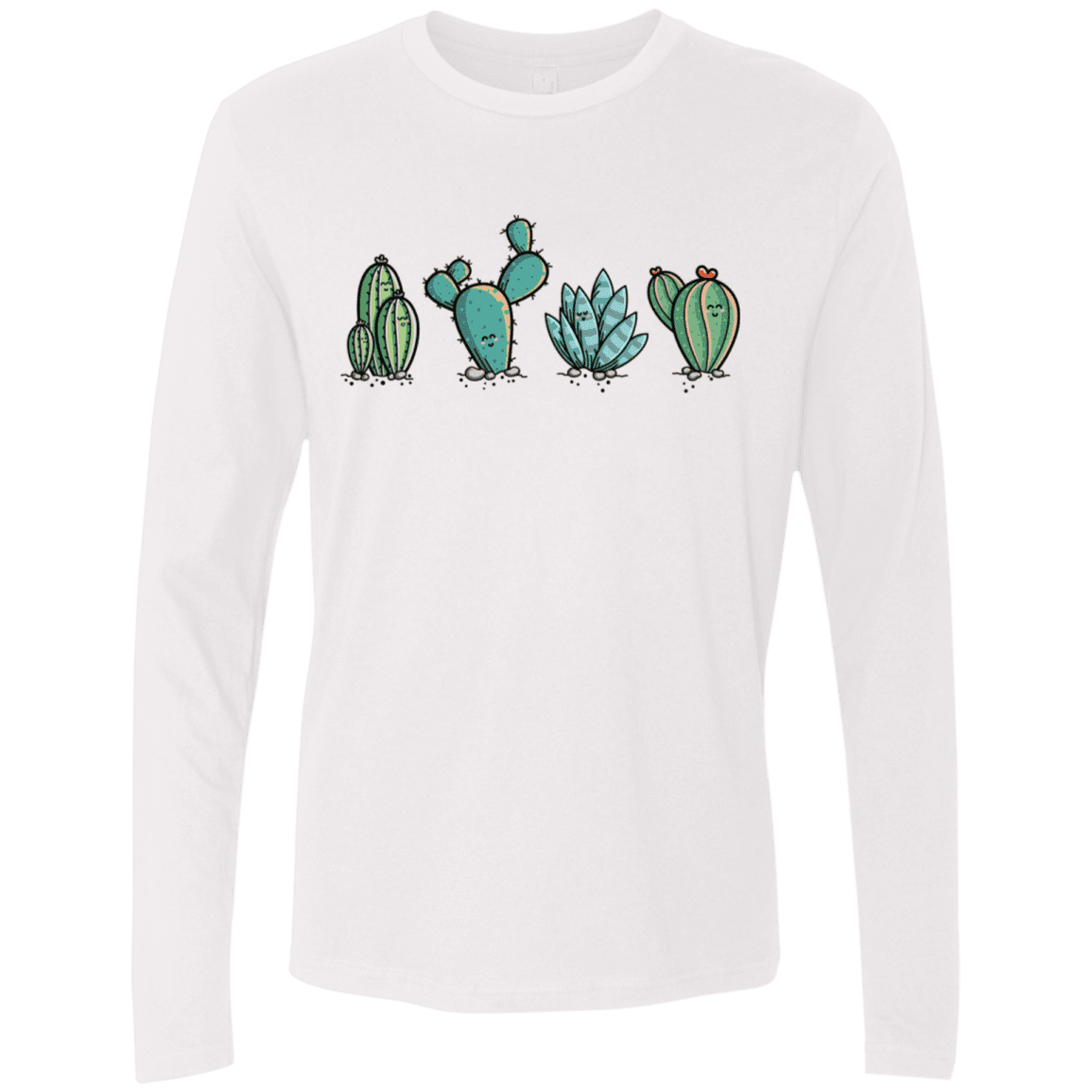 T-Shirts White / S Kawaii Cute Cactus Plants Men's Premium Long Sleeve