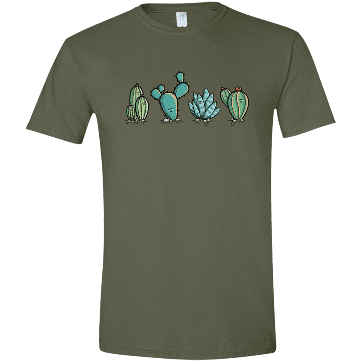 T-Shirts Military Green / S Kawaii Cute Cactus Plants Men's Semi-Fitted Softstyle