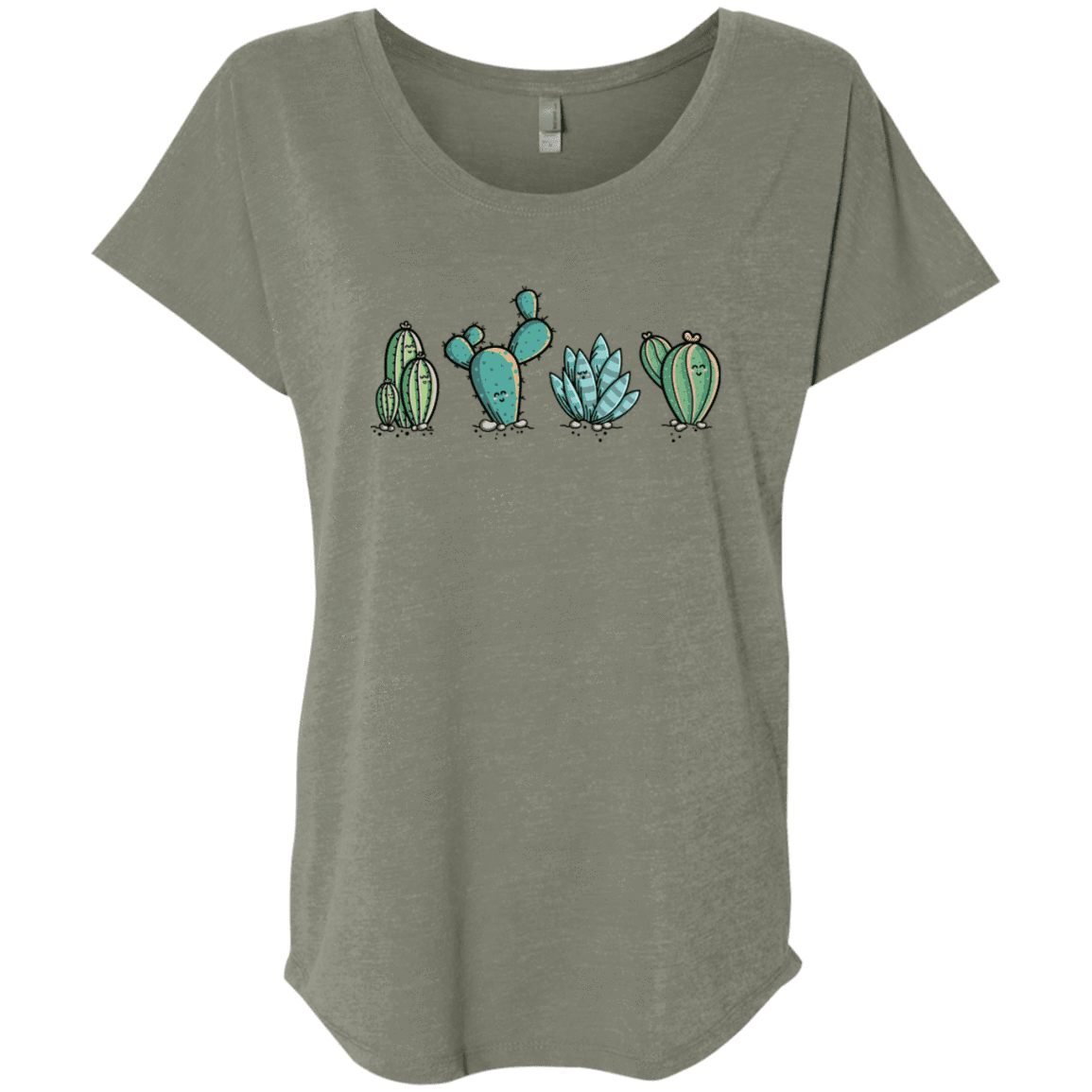 T-Shirts Venetian Grey / X-Small Kawaii Cute Cactus Plants Triblend Dolman Sleeve