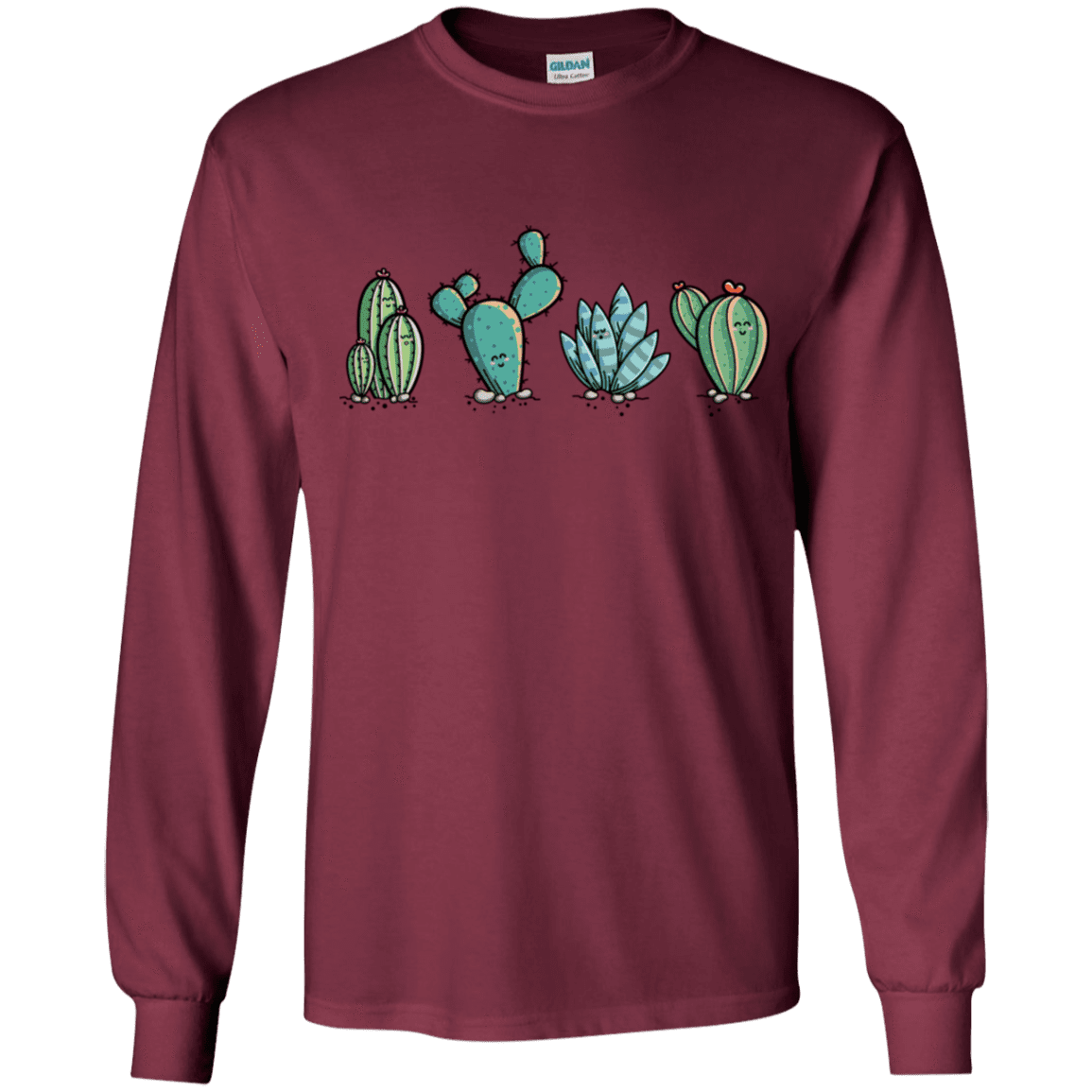 T-Shirts Maroon / YS Kawaii Cute Cactus Plants Youth Long Sleeve T-Shirt