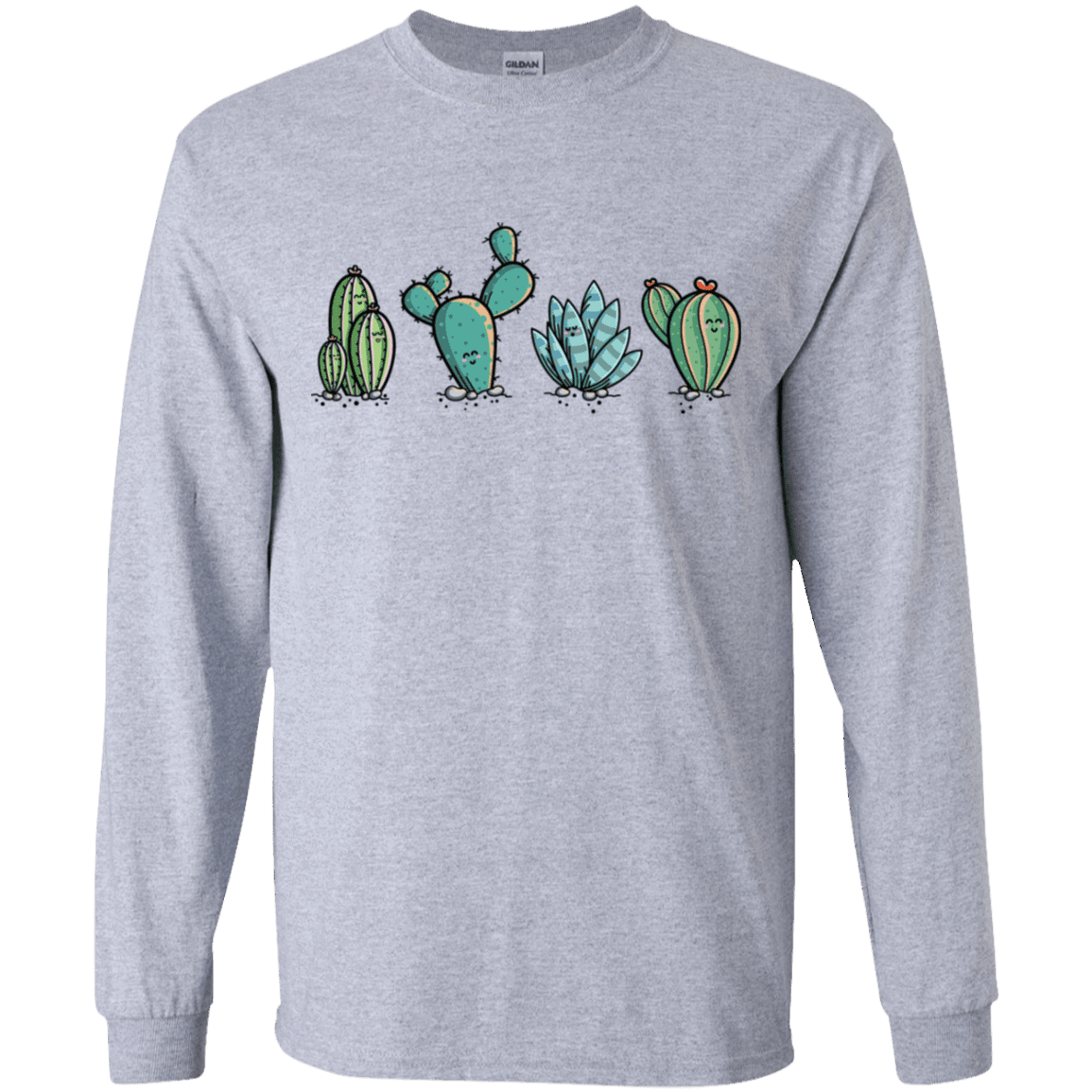 T-Shirts Sport Grey / YS Kawaii Cute Cactus Plants Youth Long Sleeve T-Shirt