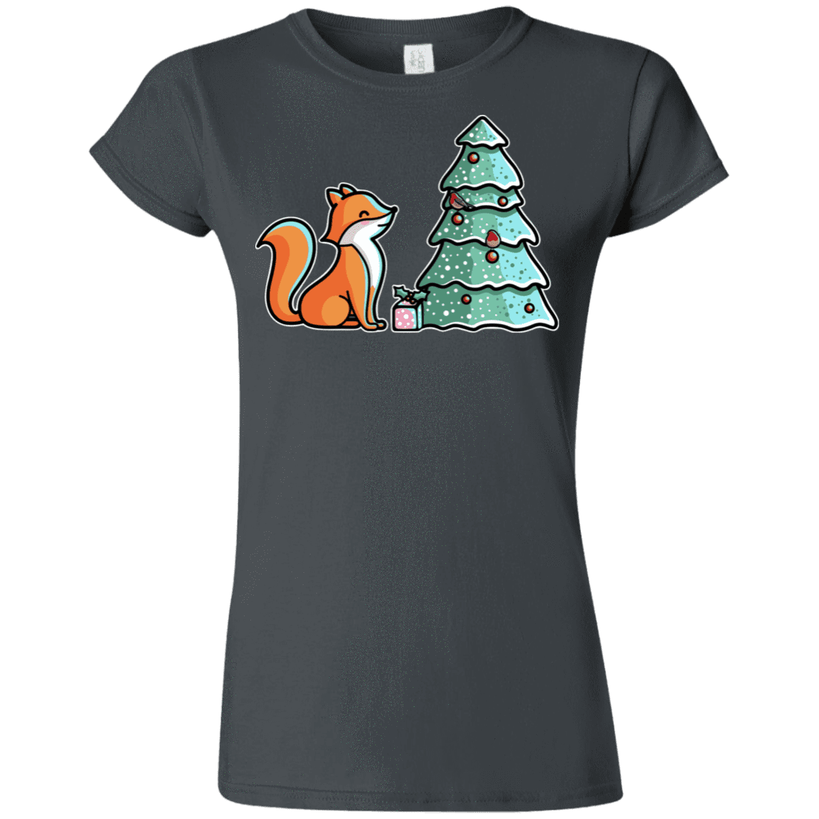 T-Shirts Charcoal / S Kawaii Cute Christmas Fox Junior Slimmer-Fit T-Shirt