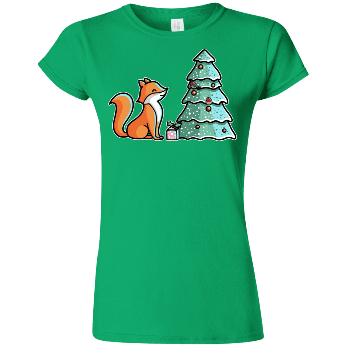 T-Shirts Irish Green / S Kawaii Cute Christmas Fox Junior Slimmer-Fit T-Shirt