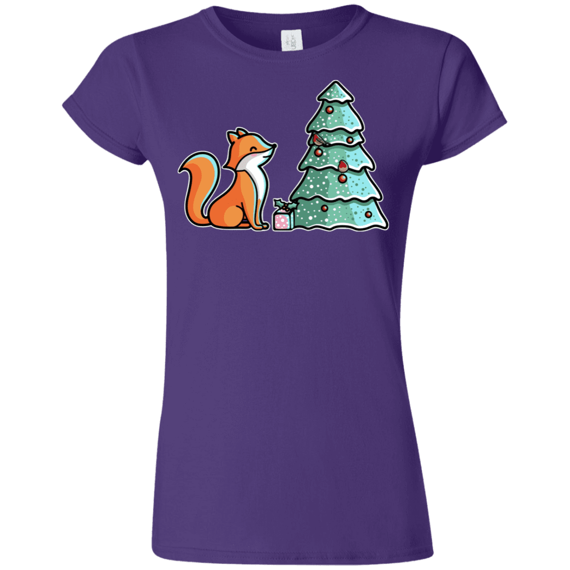 T-Shirts Purple / S Kawaii Cute Christmas Fox Junior Slimmer-Fit T-Shirt