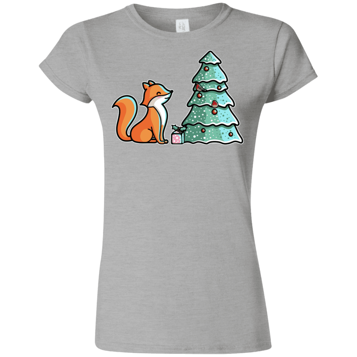 T-Shirts Sport Grey / S Kawaii Cute Christmas Fox Junior Slimmer-Fit T-Shirt