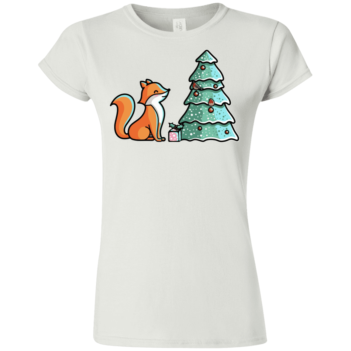 T-Shirts White / S Kawaii Cute Christmas Fox Junior Slimmer-Fit T-Shirt