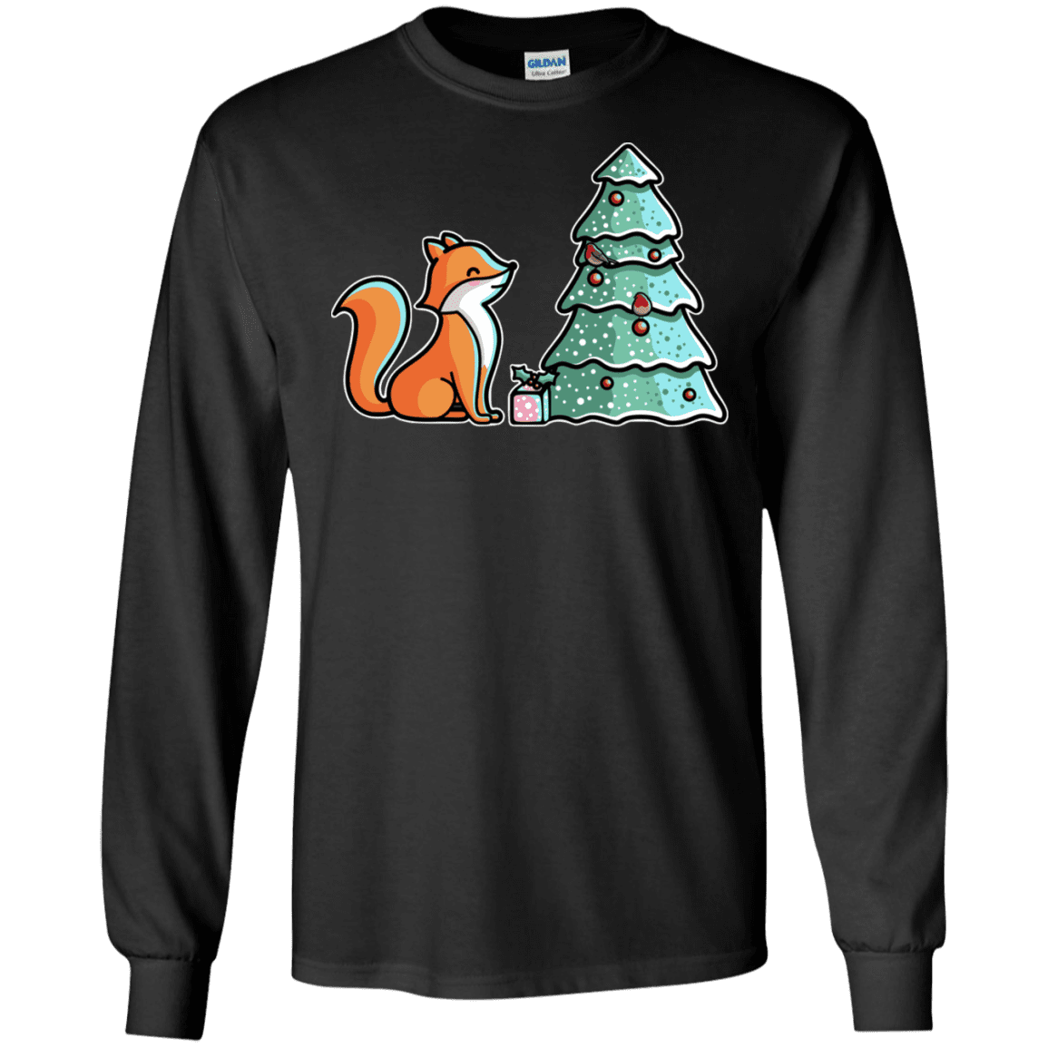 T-Shirts Black / S Kawaii Cute Christmas Fox Men's Long Sleeve T-Shirt