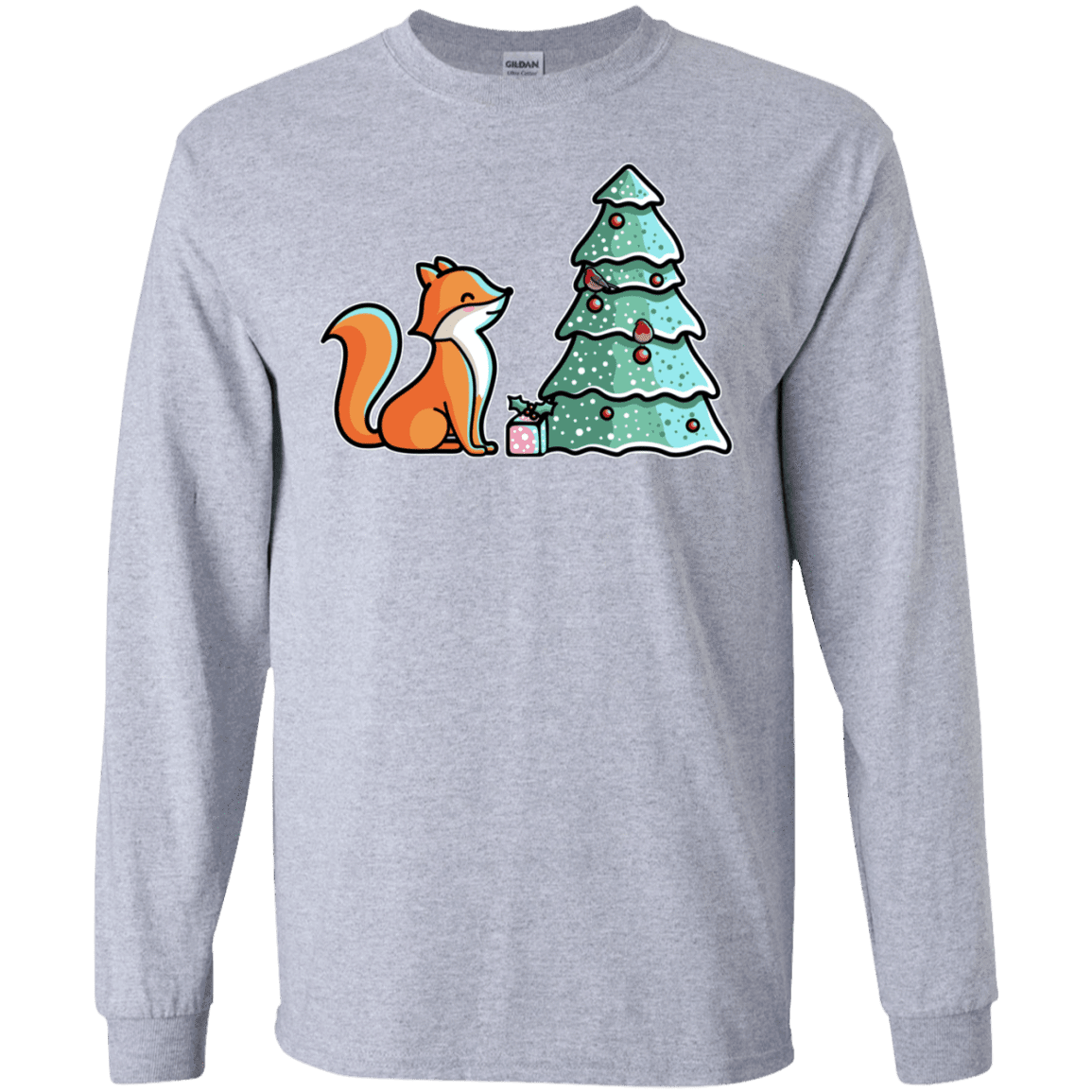 T-Shirts Sport Grey / S Kawaii Cute Christmas Fox Men's Long Sleeve T-Shirt