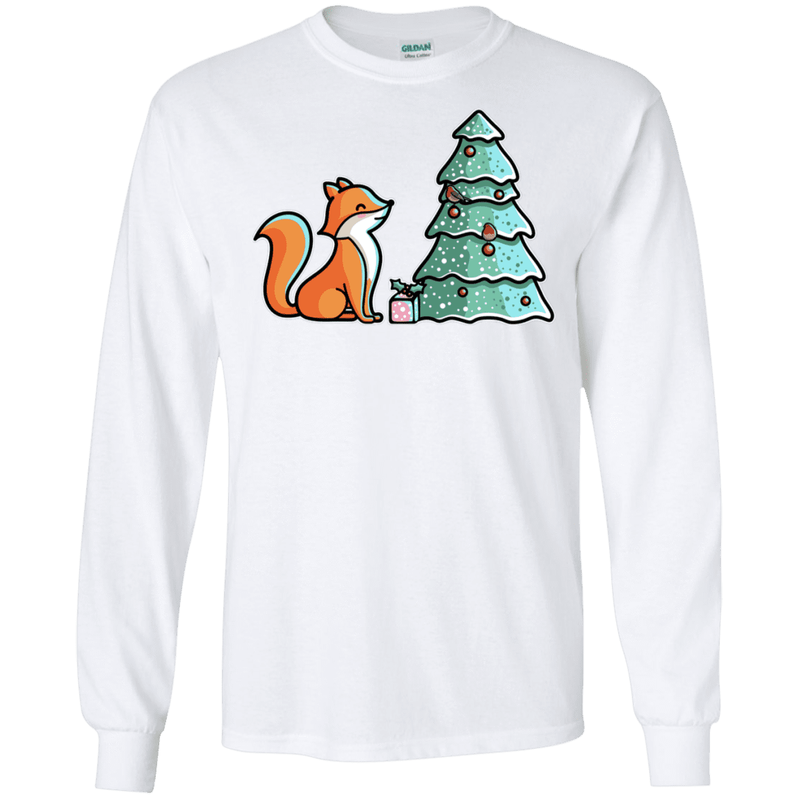 T-Shirts White / S Kawaii Cute Christmas Fox Men's Long Sleeve T-Shirt