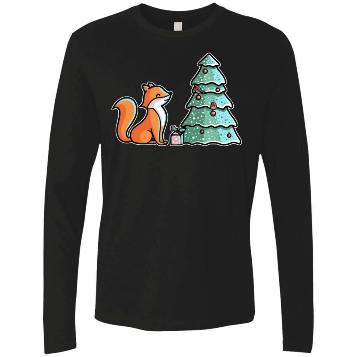 T-Shirts Black / S Kawaii Cute Christmas Fox Men's Premium Long Sleeve