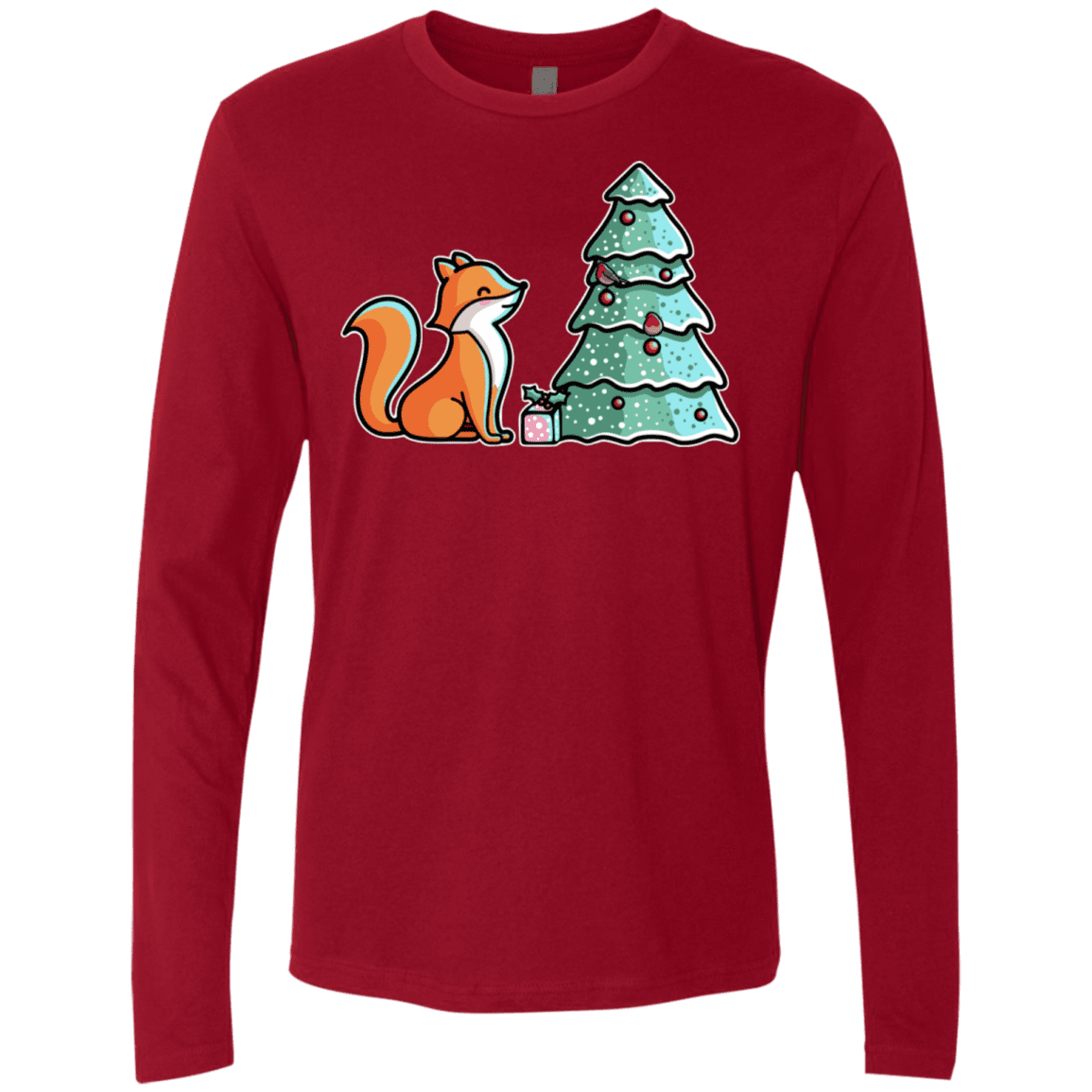 T-Shirts Cardinal / S Kawaii Cute Christmas Fox Men's Premium Long Sleeve