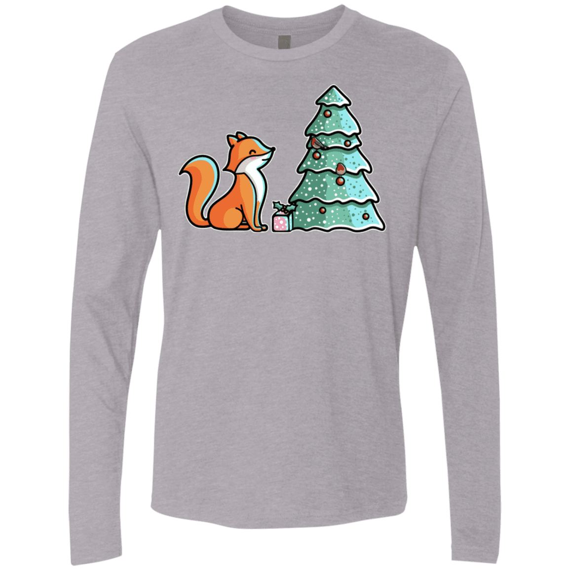 T-Shirts Heather Grey / S Kawaii Cute Christmas Fox Men's Premium Long Sleeve