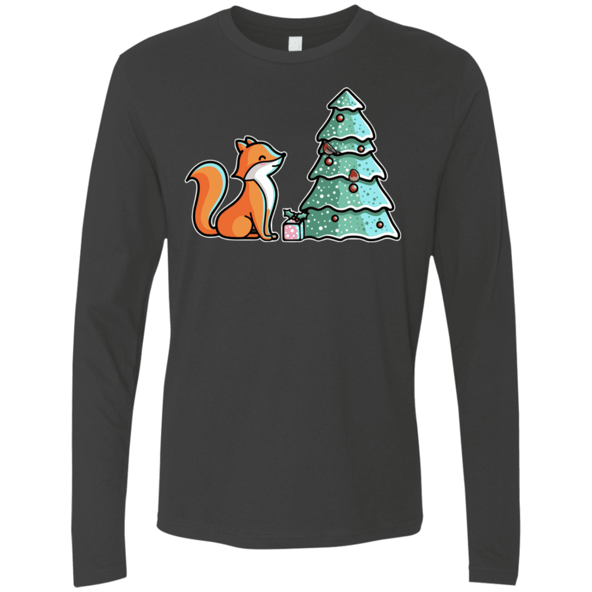 T-Shirts Heavy Metal / S Kawaii Cute Christmas Fox Men's Premium Long Sleeve