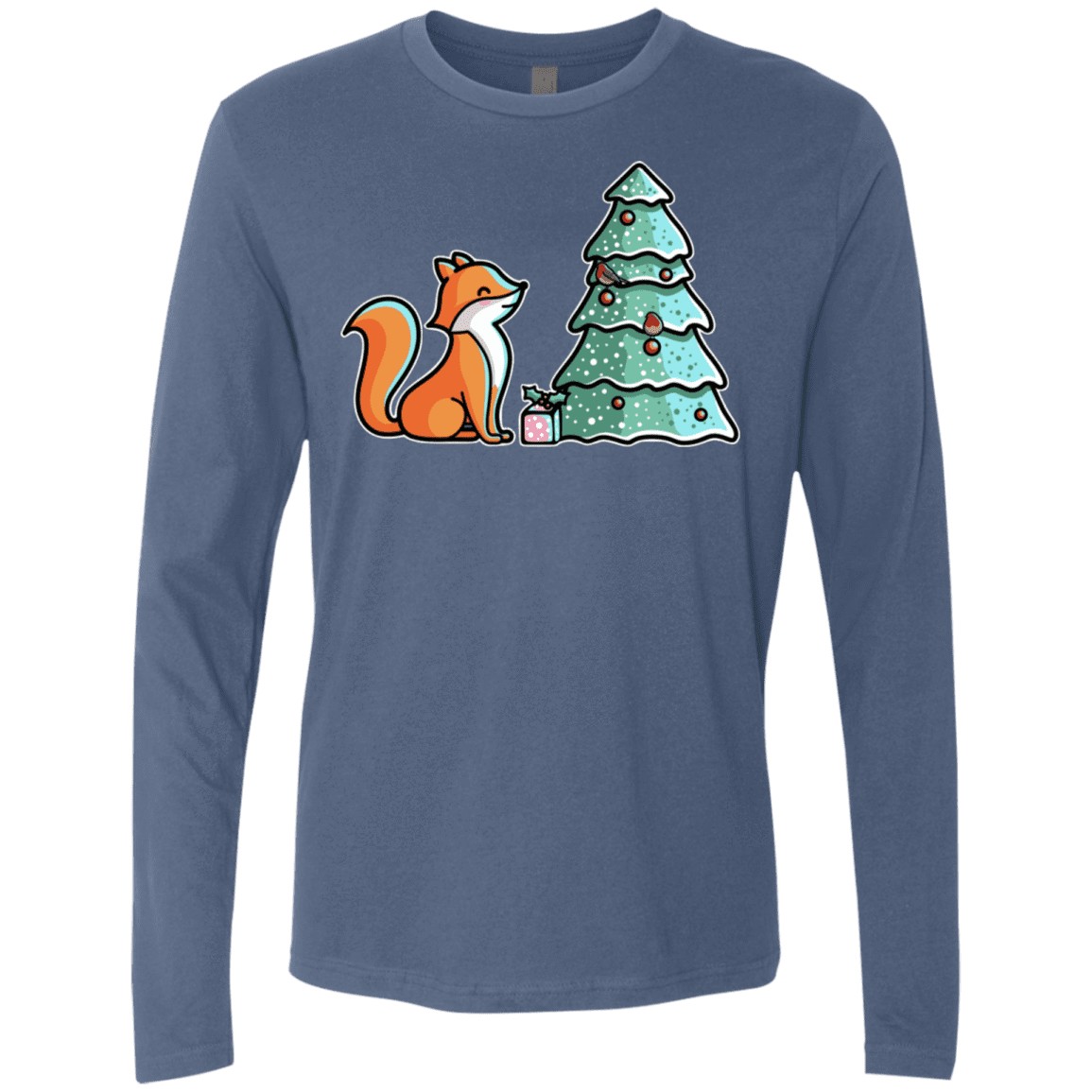T-Shirts Indigo / S Kawaii Cute Christmas Fox Men's Premium Long Sleeve