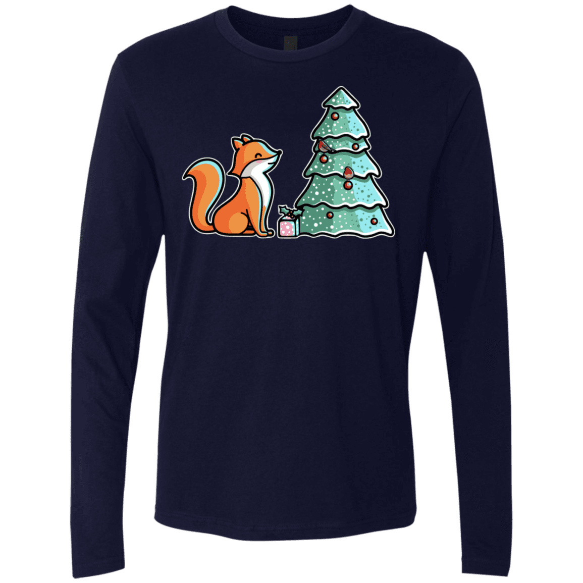 T-Shirts Midnight Navy / S Kawaii Cute Christmas Fox Men's Premium Long Sleeve