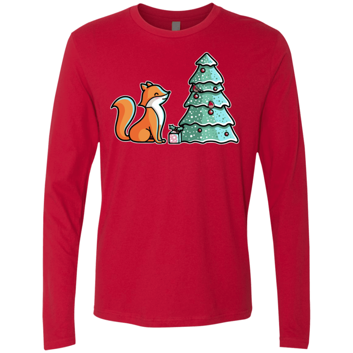 T-Shirts Red / S Kawaii Cute Christmas Fox Men's Premium Long Sleeve