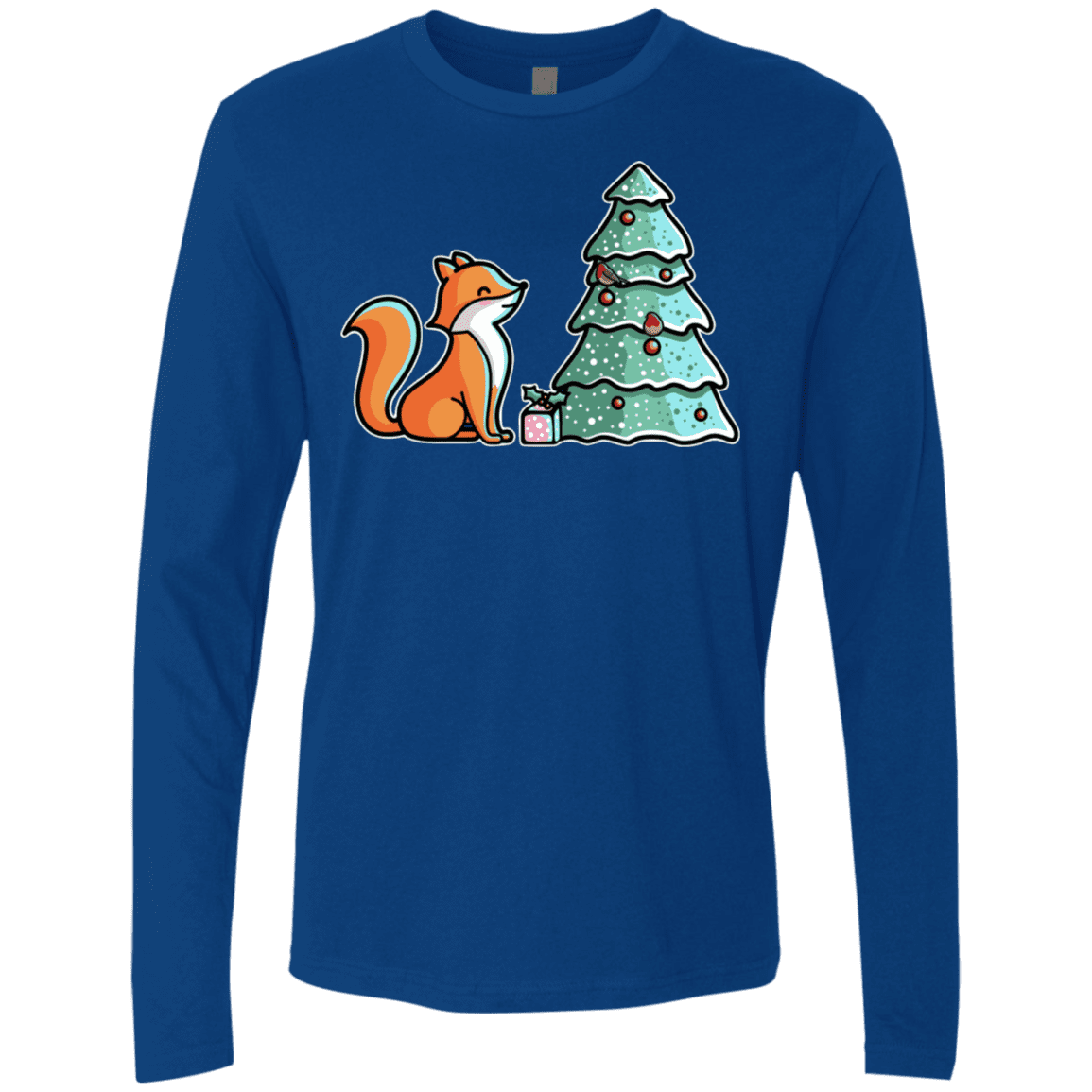 T-Shirts Royal / S Kawaii Cute Christmas Fox Men's Premium Long Sleeve