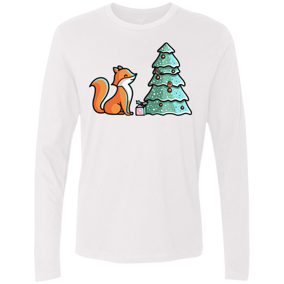 T-Shirts White / S Kawaii Cute Christmas Fox Men's Premium Long Sleeve