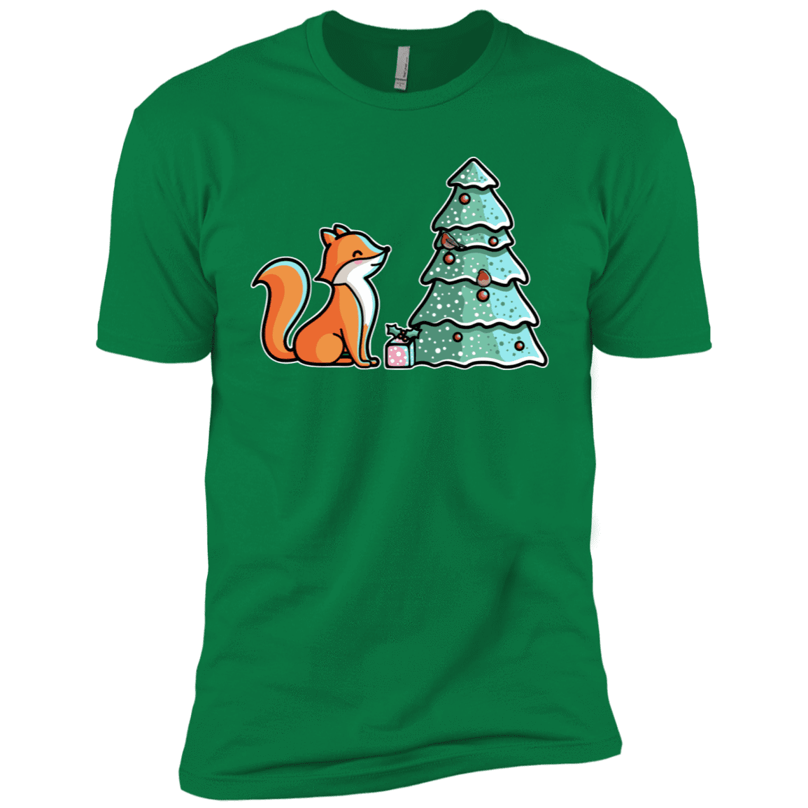 T-Shirts Kelly Green / X-Small Kawaii Cute Christmas Fox Men's Premium T-Shirt