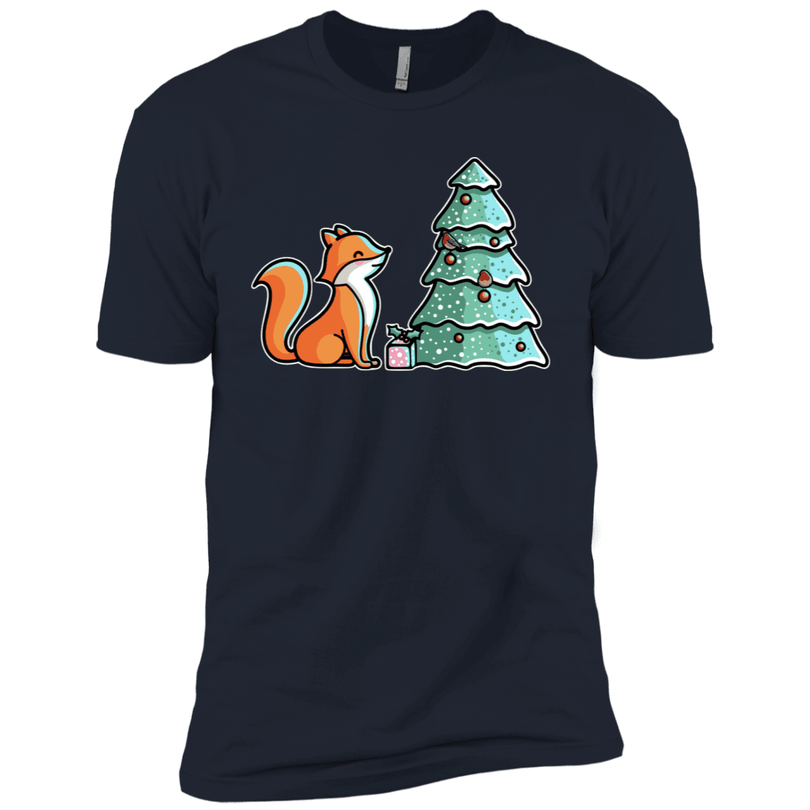 T-Shirts Midnight Navy / X-Small Kawaii Cute Christmas Fox Men's Premium T-Shirt