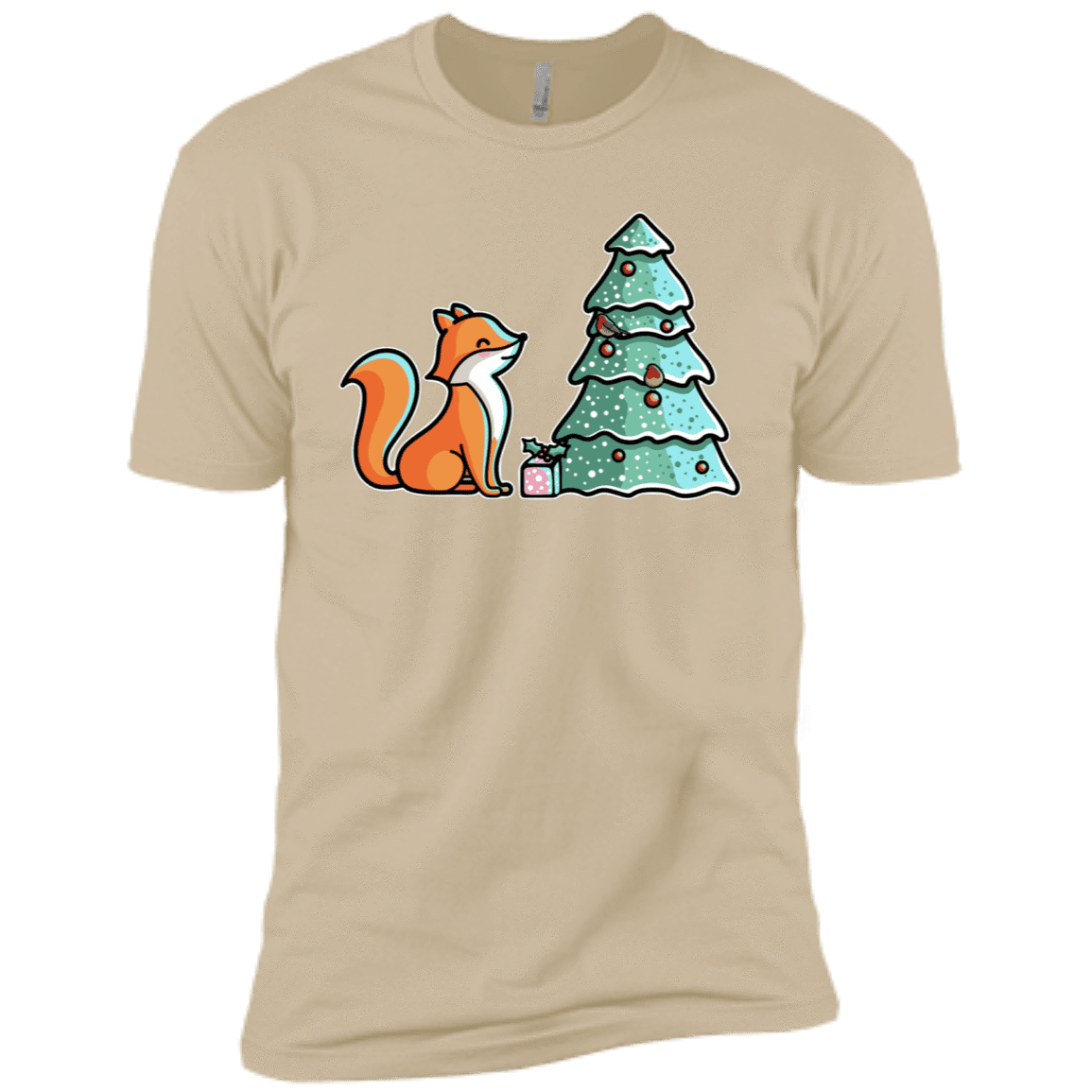 T-Shirts Sand / X-Small Kawaii Cute Christmas Fox Men's Premium T-Shirt