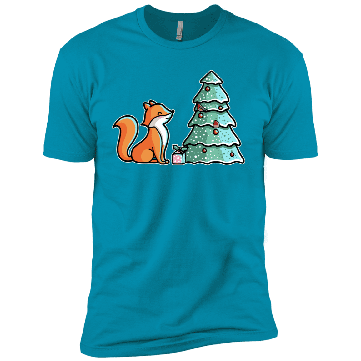 T-Shirts Turquoise / X-Small Kawaii Cute Christmas Fox Men's Premium T-Shirt