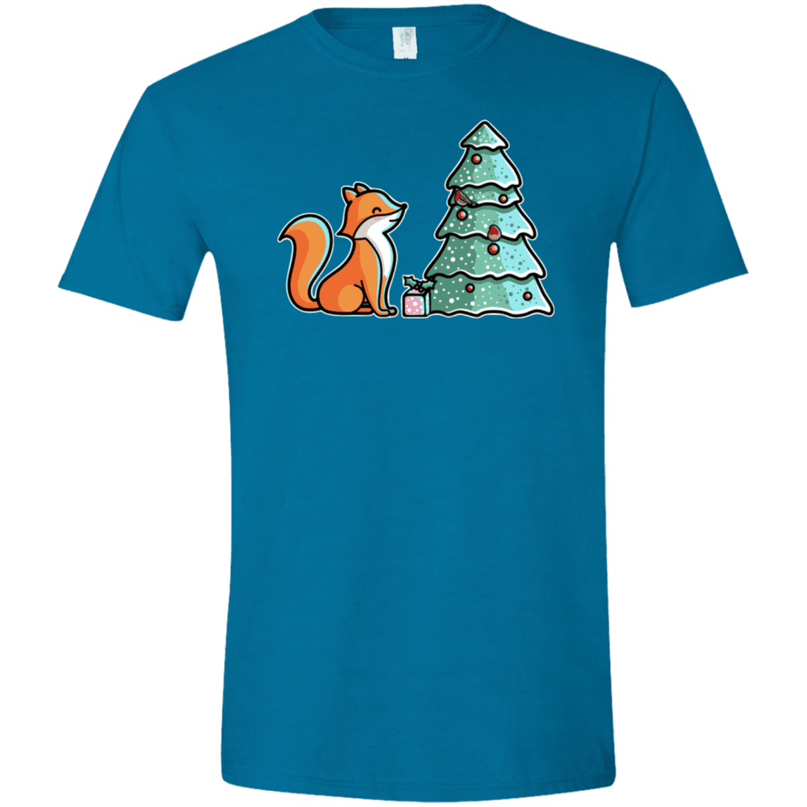 T-Shirts Antique Sapphire / S Kawaii Cute Christmas Fox Men's Semi-Fitted Softstyle