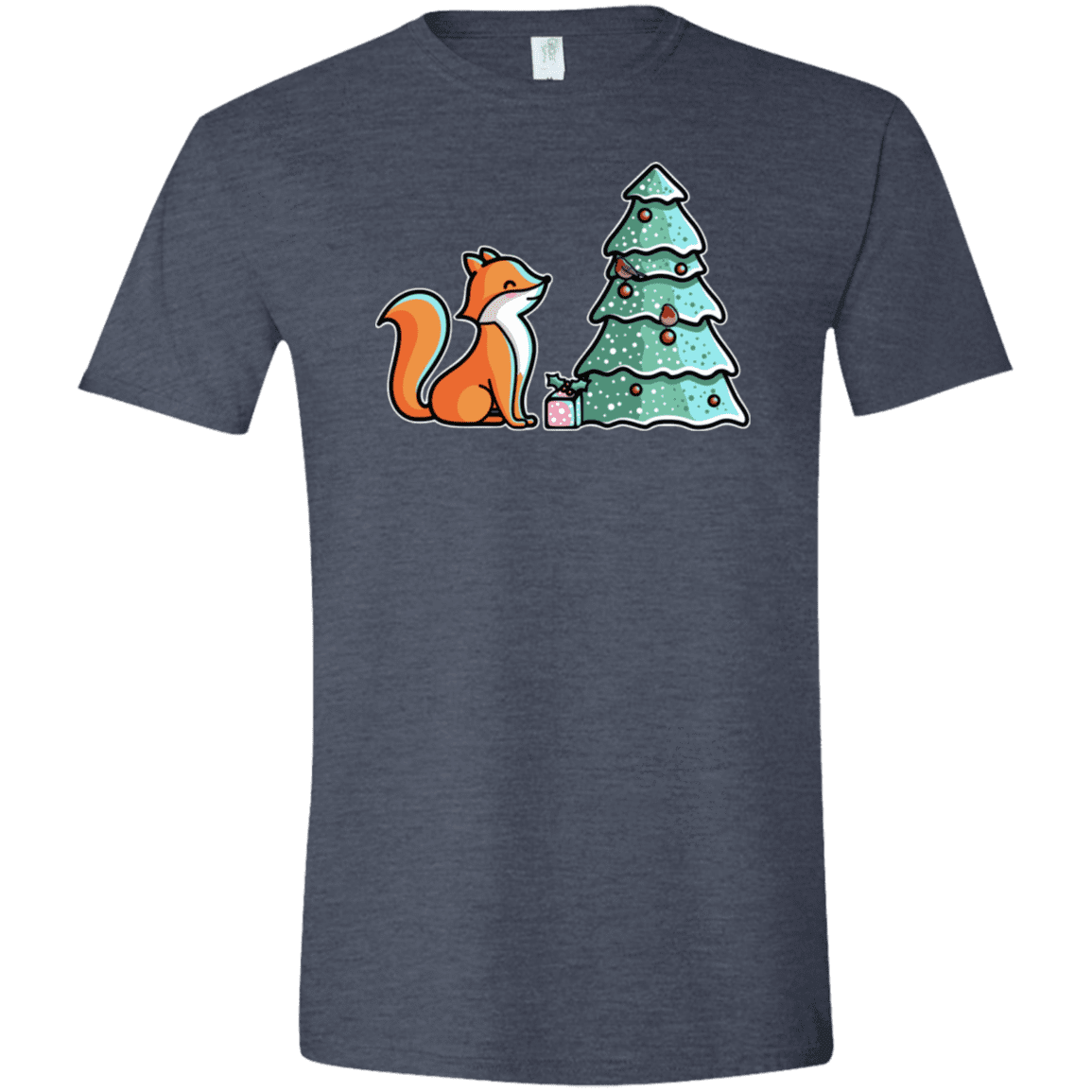 T-Shirts Heather Navy / S Kawaii Cute Christmas Fox Men's Semi-Fitted Softstyle
