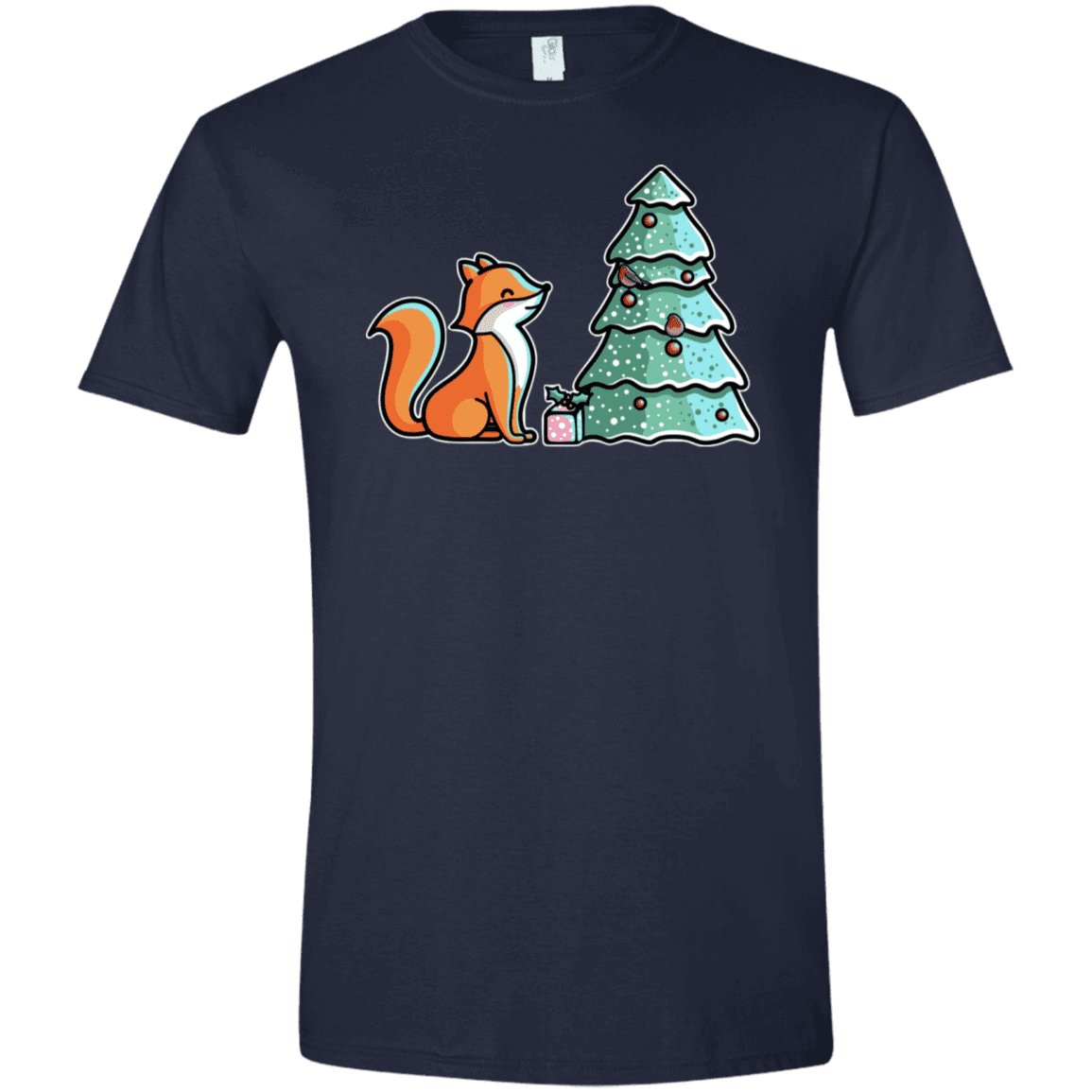 T-Shirts Navy / X-Small Kawaii Cute Christmas Fox Men's Semi-Fitted Softstyle