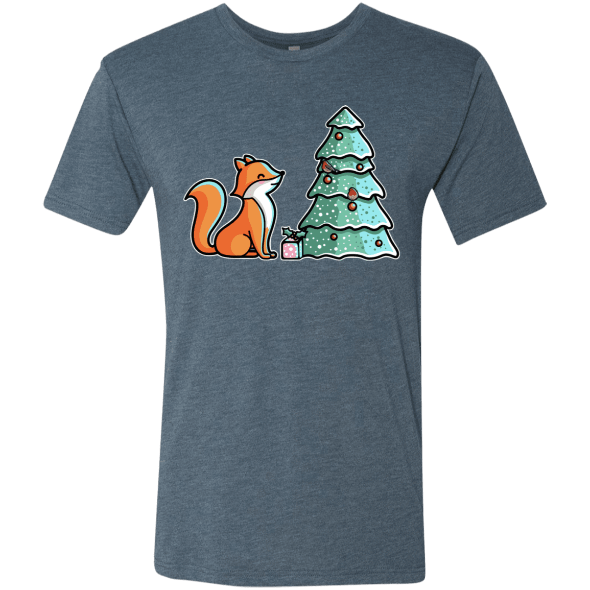 T-Shirts Indigo / S Kawaii Cute Christmas Fox Men's Triblend T-Shirt