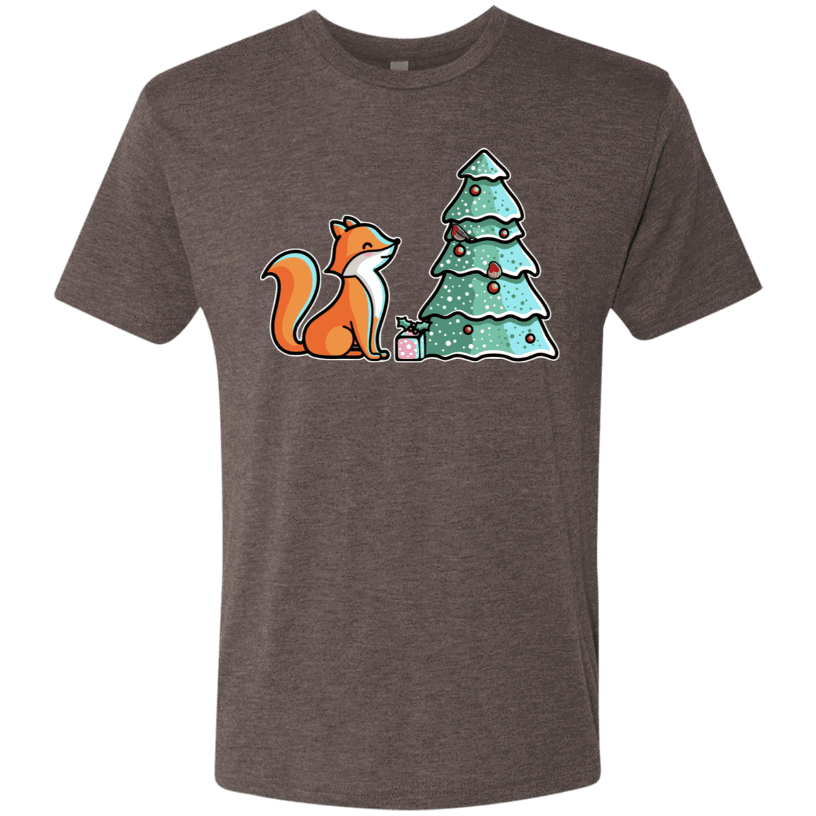 T-Shirts Macchiato / S Kawaii Cute Christmas Fox Men's Triblend T-Shirt