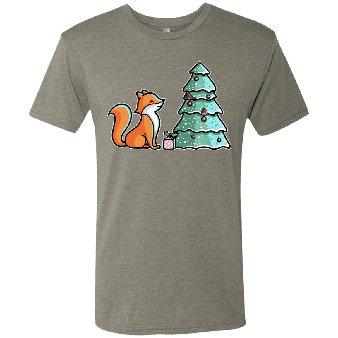 T-Shirts Venetian Grey / S Kawaii Cute Christmas Fox Men's Triblend T-Shirt