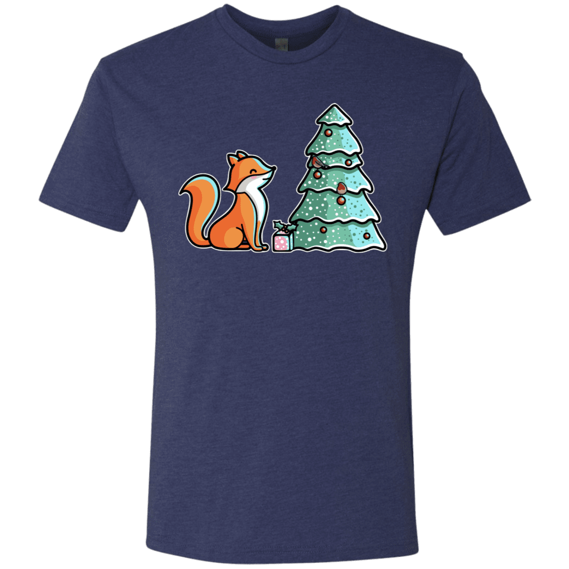 T-Shirts Vintage Navy / S Kawaii Cute Christmas Fox Men's Triblend T-Shirt