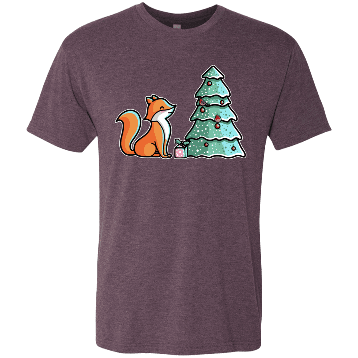 T-Shirts Vintage Purple / S Kawaii Cute Christmas Fox Men's Triblend T-Shirt