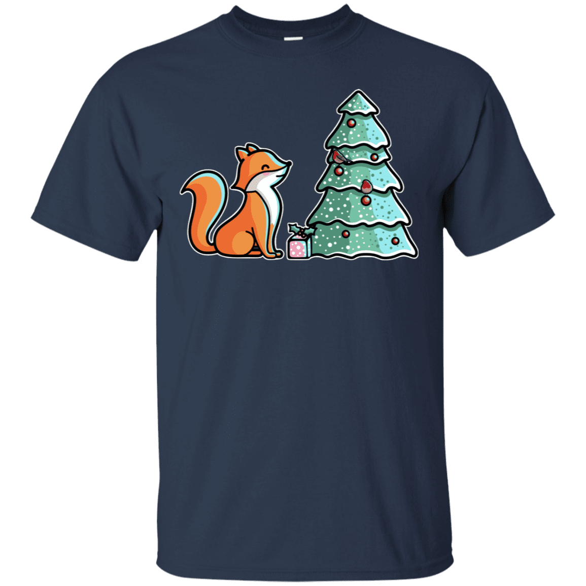 T-Shirts Navy / S Kawaii Cute Christmas Fox T-Shirt
