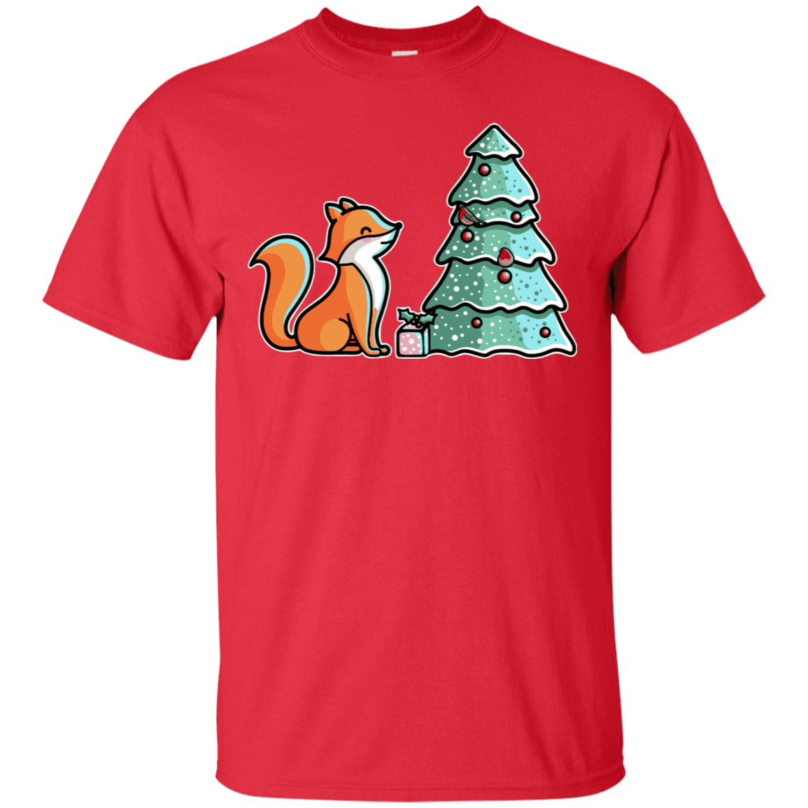 T-Shirts Red / S Kawaii Cute Christmas Fox T-Shirt