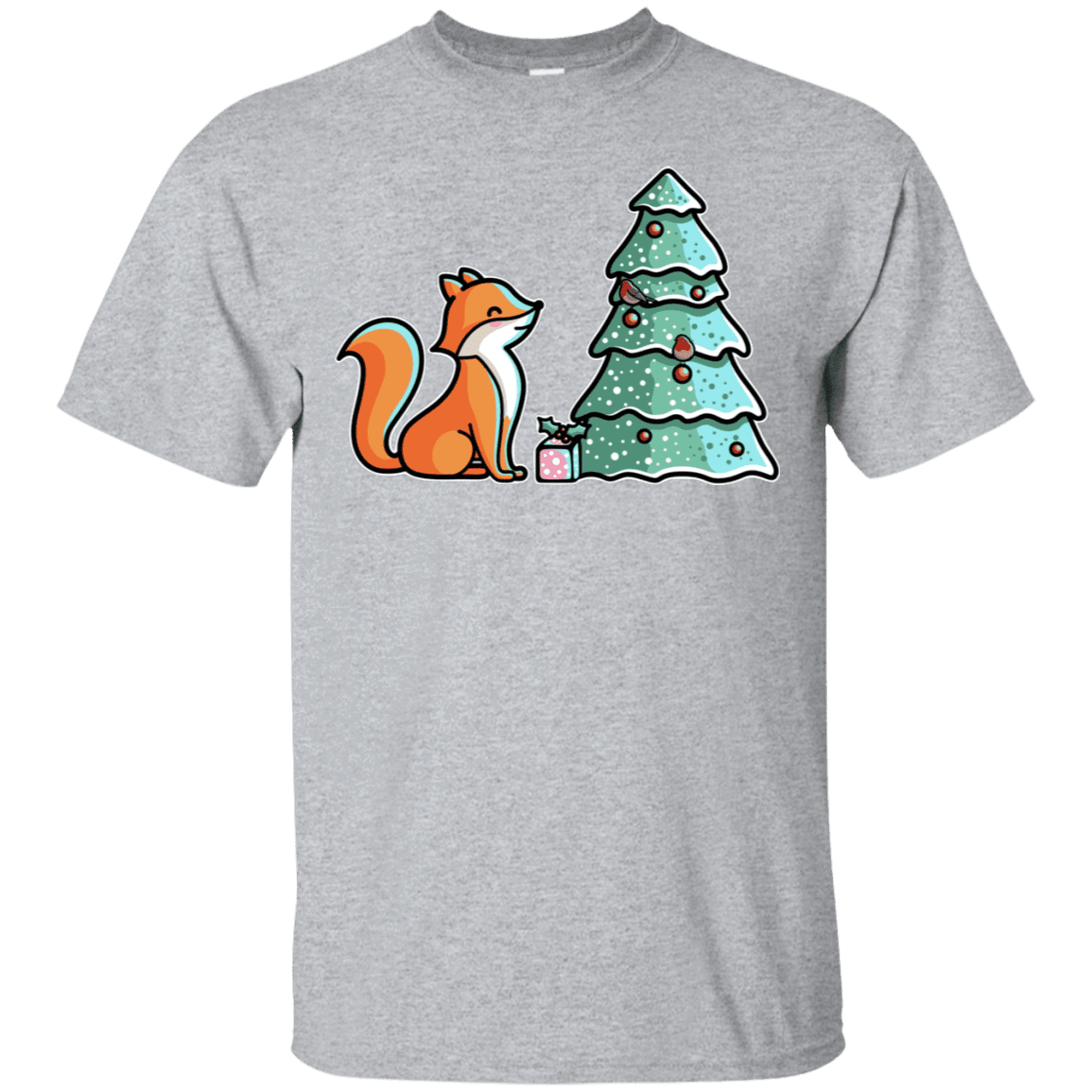 T-Shirts Sport Grey / S Kawaii Cute Christmas Fox T-Shirt